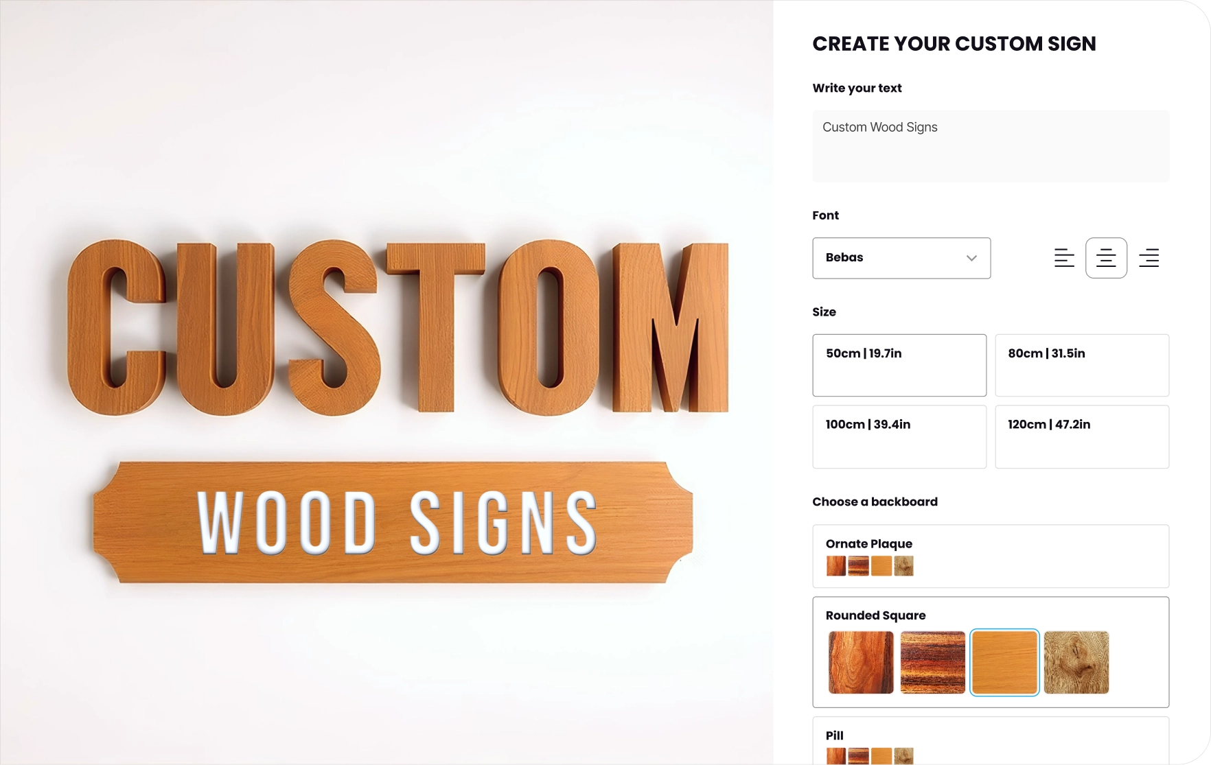 Sign Customiser wood sign builder with 3D letter preview and backboard selection