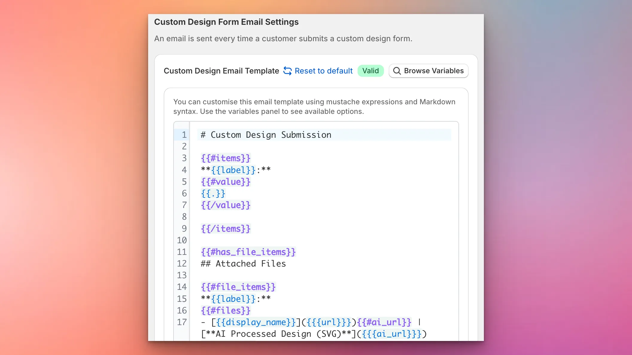 Custom Design Form Email Template Editor