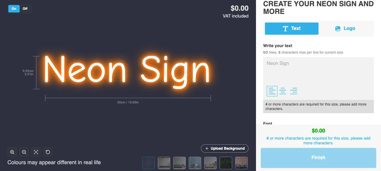 Neon — simple model customiser on the Sign Customiser demo store