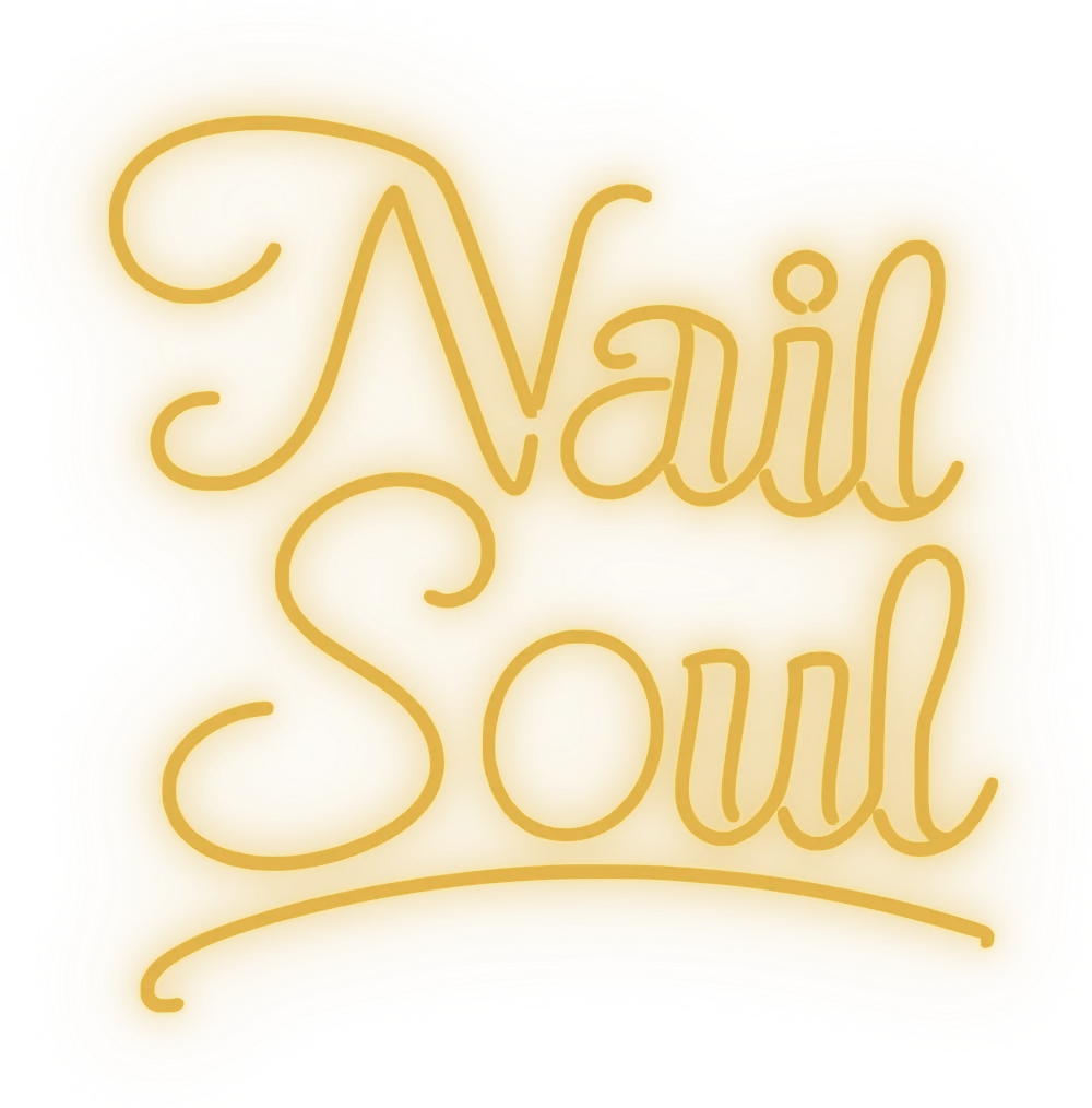 The customer's photo of a gold Nail Soul shop sign, redrawn by AI Sign Designer as an LED neon sign design