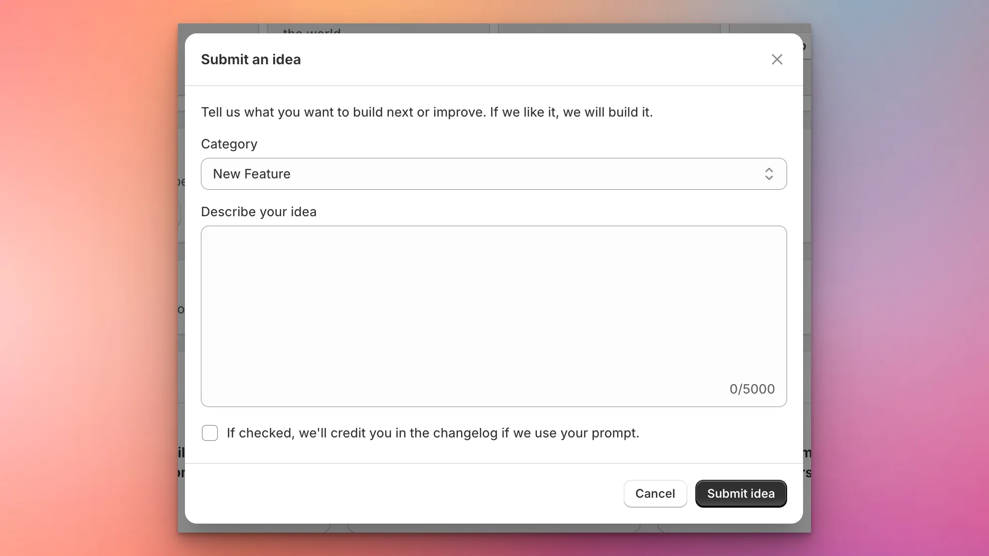 Submit an idea modal
