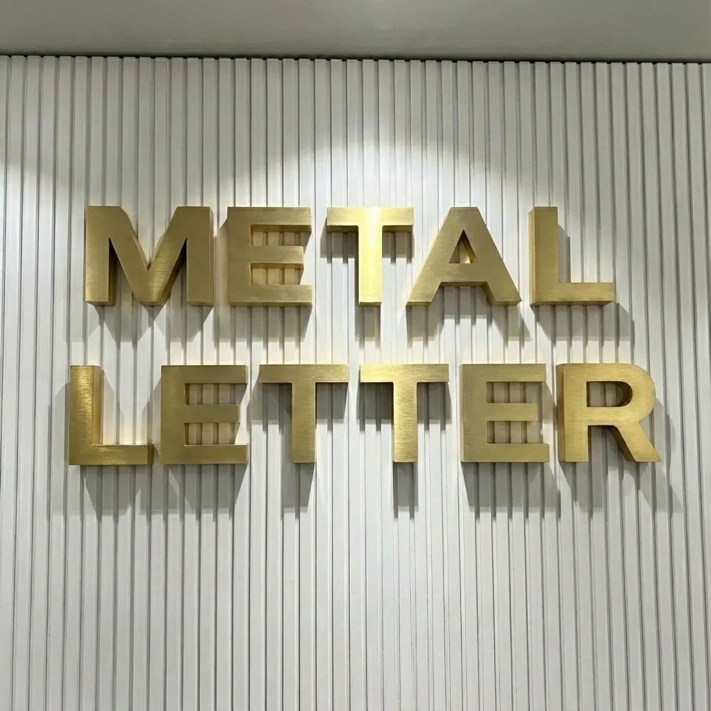 Brushed gold metal letters that read Metal letter