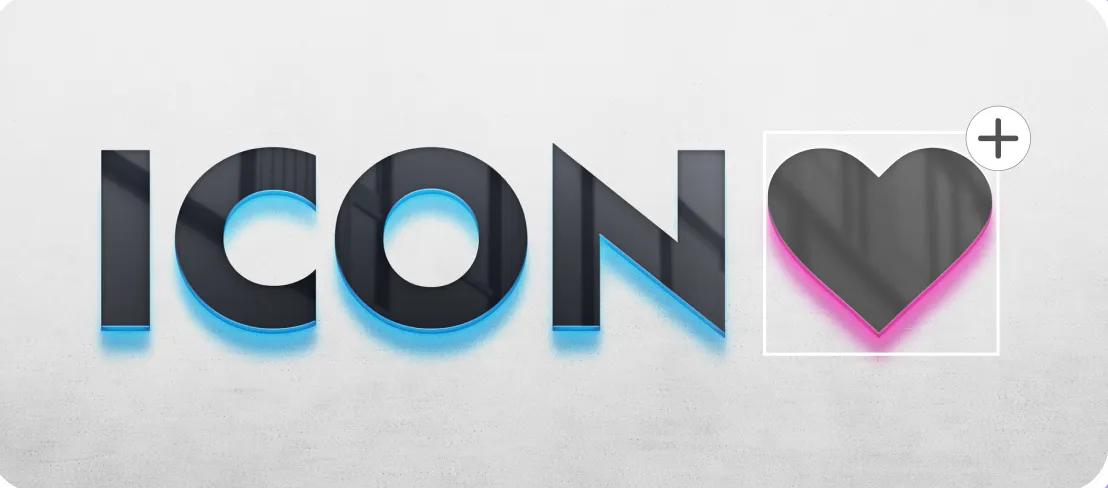 A sign that reads Icon with a heart graphic added