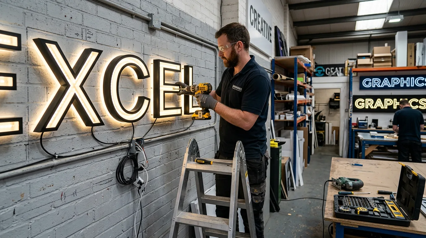 LED name sign installation showing proper mounting techniques