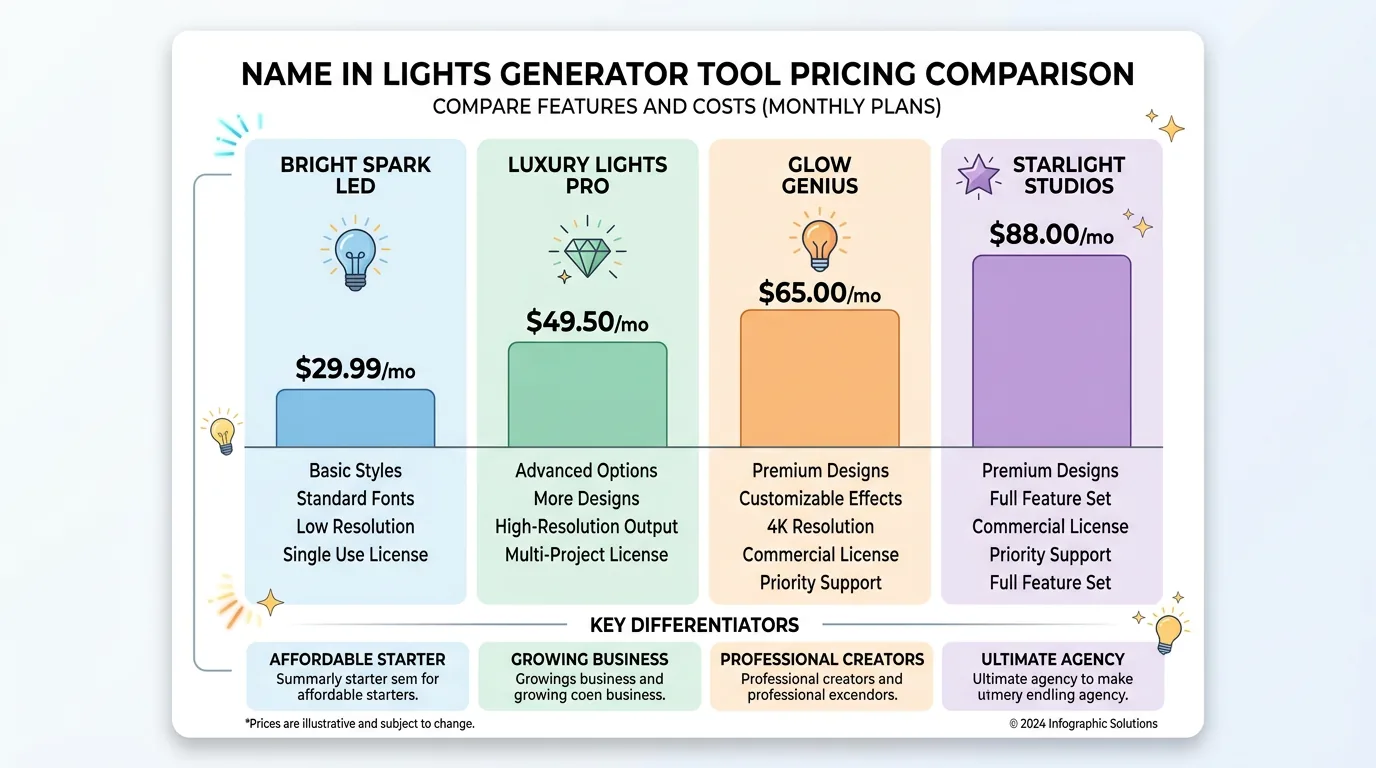 Name in lights cost comparison showing tool options
