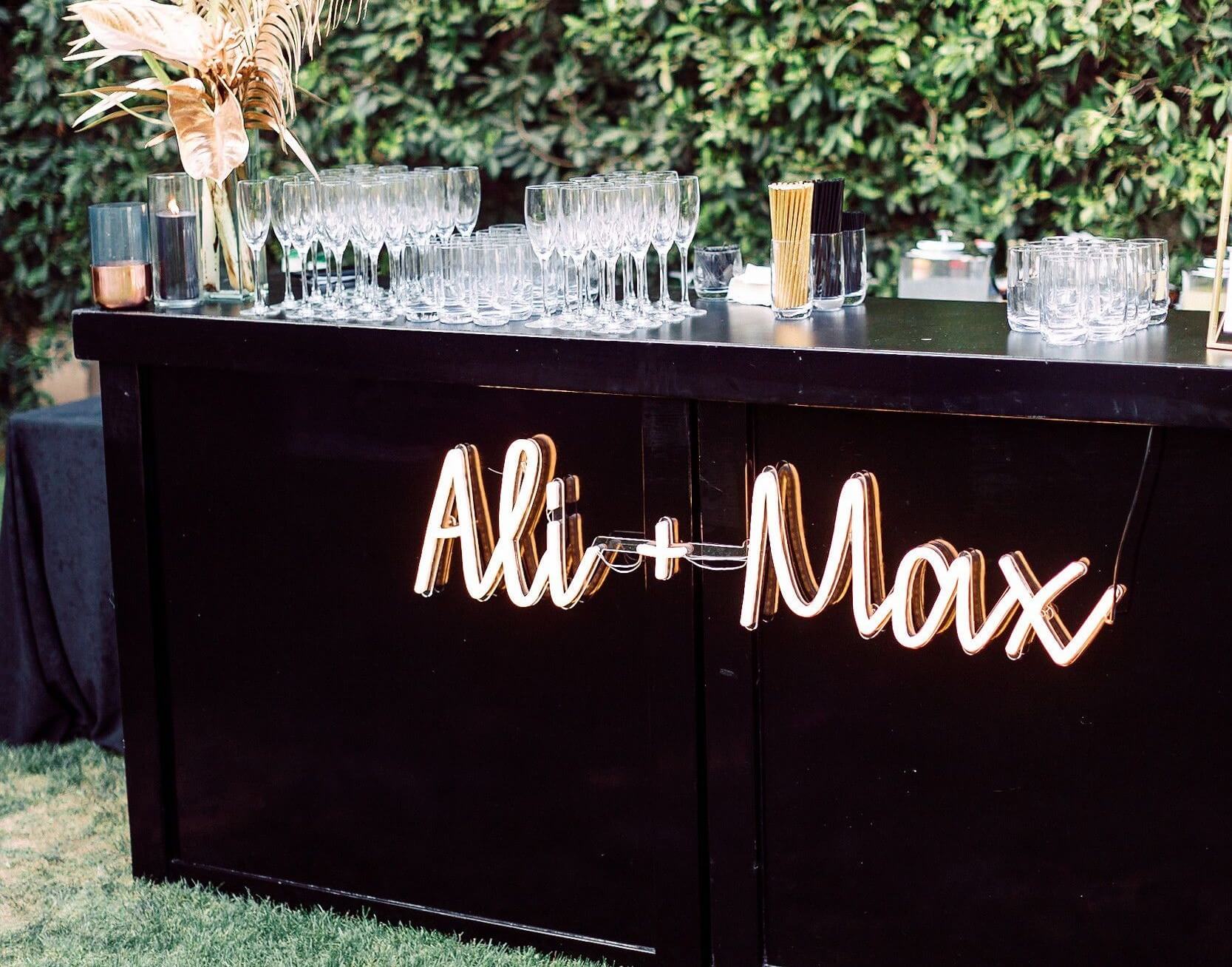 Use neon wedding signs for bar area Use neon wedding signs for bar area