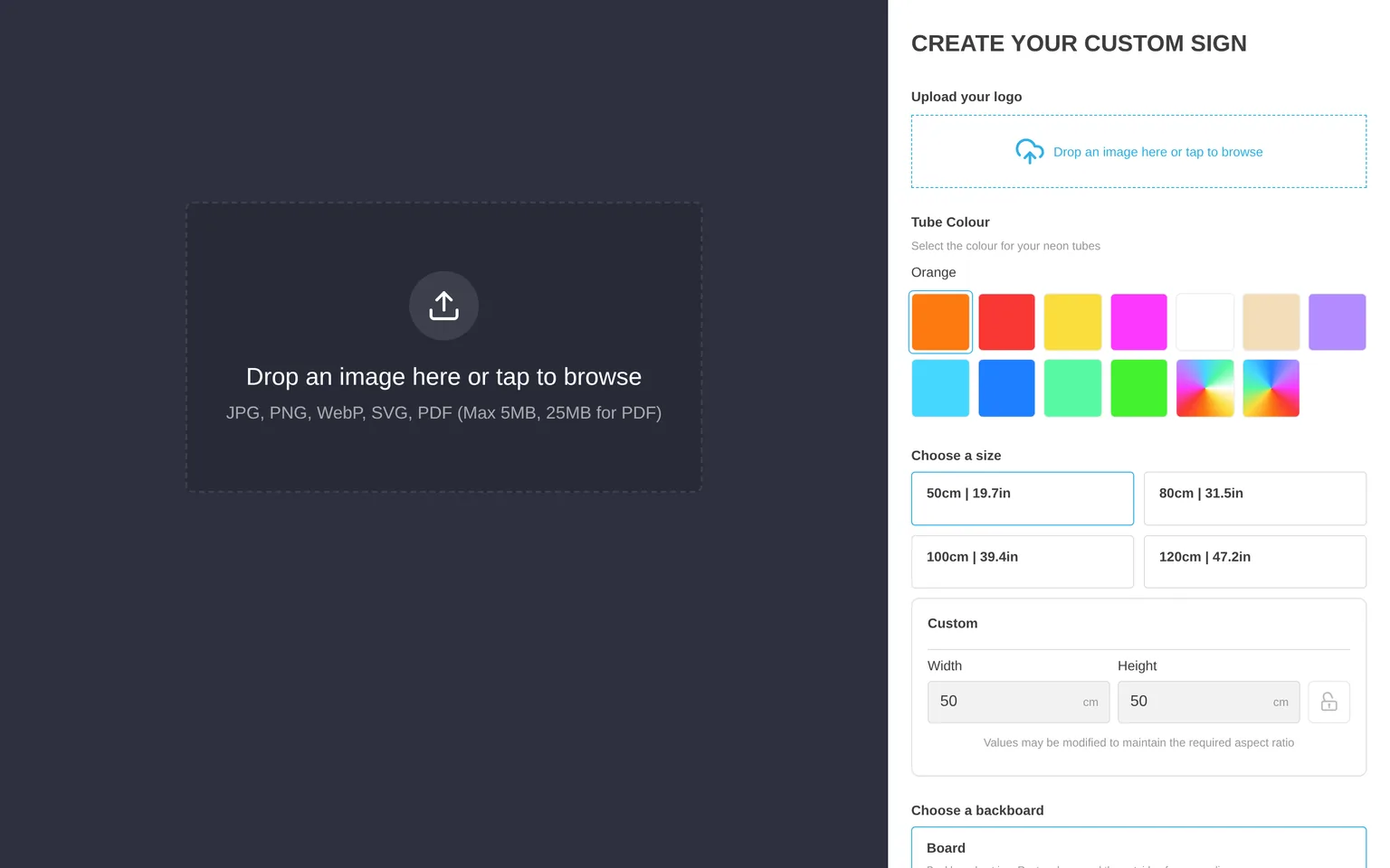 The customer customiser with no Text and Custom switch and only the AI upload area.