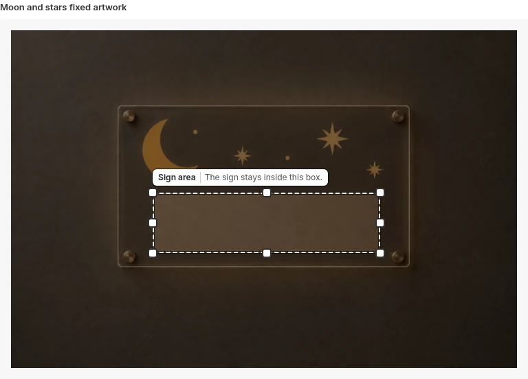 The Sign area editor with its box over the empty name area below the moon and stars.