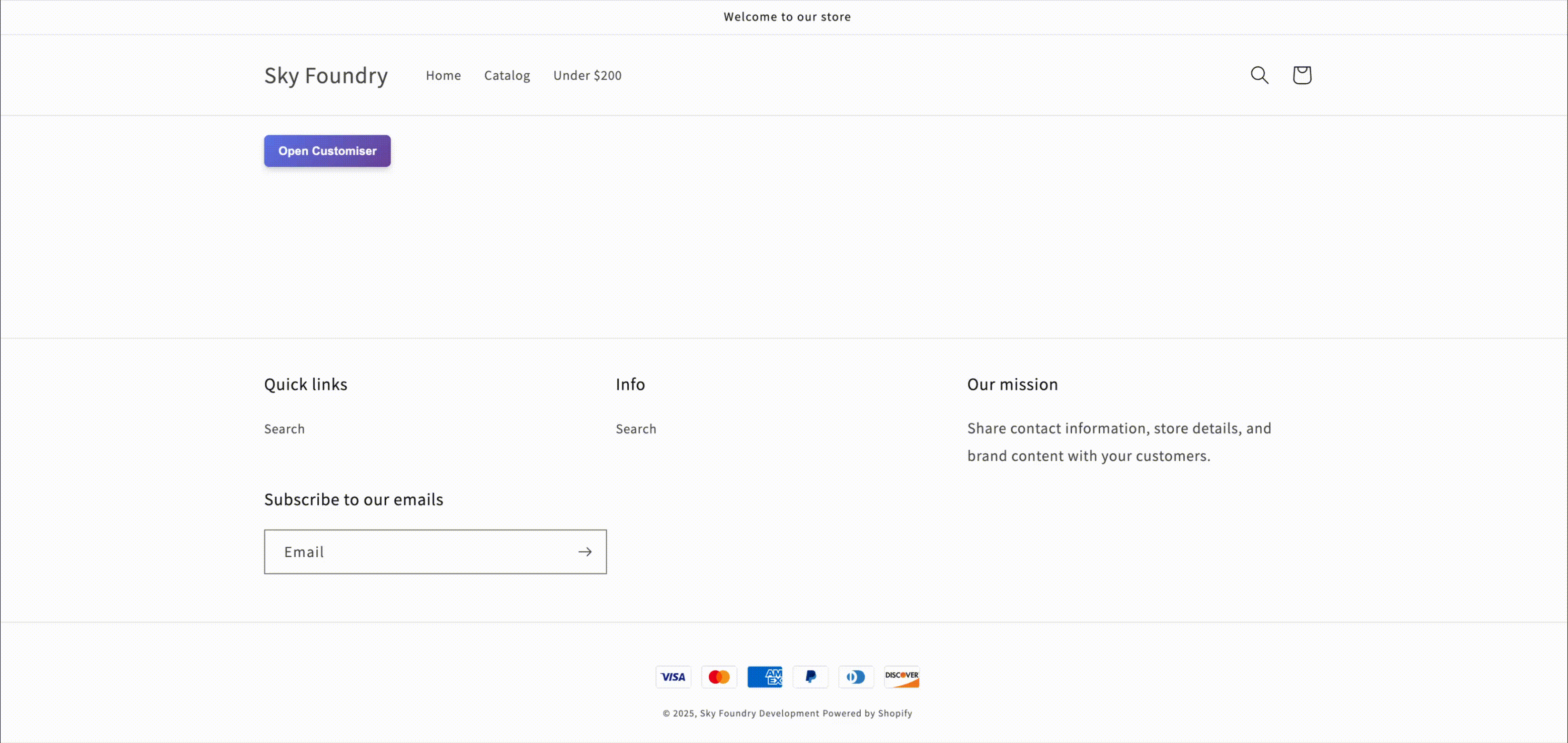 Demonstration of customiser appearing in a modal